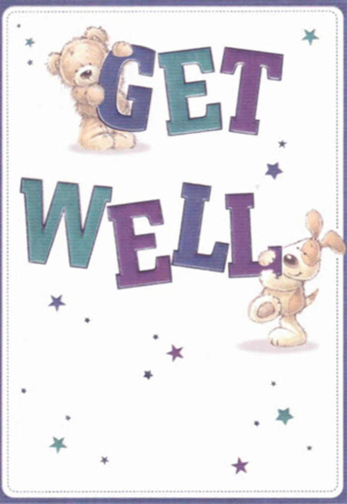 Captured in this heartening get well card is a moment of friendly encouragement, much like the spirit found in Archway's vibrant cafés and friendly streets. The illustration brings to life a bear and a puppy-each tenderly drawn with expressive faces and rounded forms-mingling joy and hope as they entwine with the grand, dimensional letters spelling out 'Get Well.' Their fur looks so soft, one can nearly imagine the gentle touch, bringing to mind a comforting companion by your side after a walk in Dartmouth Park. Star motifs in varying purples and serene aquas drift across the white expanse, delivering whispers of hope, their placement as careful as petals chosen for a bouquet. The typography commands the artist's playful intent, bold and shadowed in hues that feel both modern and timeless. The entire composition suggests the kind of care Florist Archway brings to every arrangement-balancing texture, vibrancy, and warmth, ensuring each act of kindness carries emotional resonance. The light, airy mood permeates the scene, imbuing it with a sense of uplift and reassurance. Sending this card alongside a fresh bouquet from Archway would brighten any bedside, offering the promise of recovery, friendship, and gentle optimism within every loving detail.
