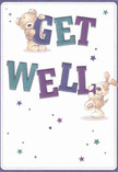 Radiating cheerful optimism, this get well card features a lovable teddy bear and an exuberant puppy-two whimsical friends springing from the page, united in their mission to offer comfort, much like cherished companions encountered in the heart of Archway. The bear, with its plush brown fur, hugs the top of bold 'GET,' while the puppy balances playfully against 'WELL,' both gazing onward with hope and affection. Vivid shades of deep indigo and teals dance through the text, making the message leap from its creamy white background. Light sparkles in scattered stars-tiny bursts of blue and purple that fill the card with magical encouragement, like the quiet sparkle of holiday lights in local Archway windows. Rendered with tactile detail, the illustrated fur invites the imagination to sense its softness and reassuring warmth. This scene is woven together with the same thoughtful artistry a florist might use to craft a healing bouquet for a neighbour-a gentle, sincere offering. Sending this card to a loved one in Archway delivers more than a get well wish: it brings a small celebration of caring, a visual embrace embodying hope, resilience, and the nurturing spirit of the Archway community.